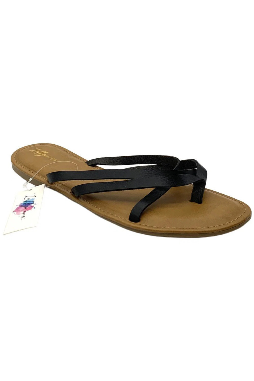 Luffymomo Women's Elastic Strap Flat Sandals Black - Medium